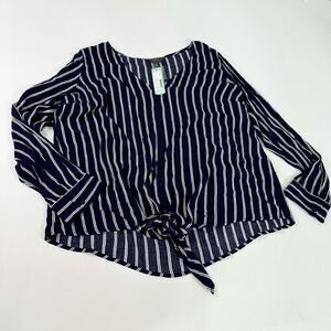 Mix By 41Hawthorn Top Womens 2X Blue Striped V-Neck Tie-Front NWT Nautical Flowy